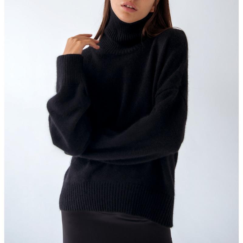 Turtleneck Solid Color Sweater Thick Pullover Women's Long Sleeved Top Warm Comfortable Loose Casual Knit Bottoming Shirt Commute Autumn and Winter