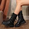Women's Platform Martin Boots Women's Autumn and Winter New Fashion Round Toe Leather Buckle Motorcycle Boots Women's Boots