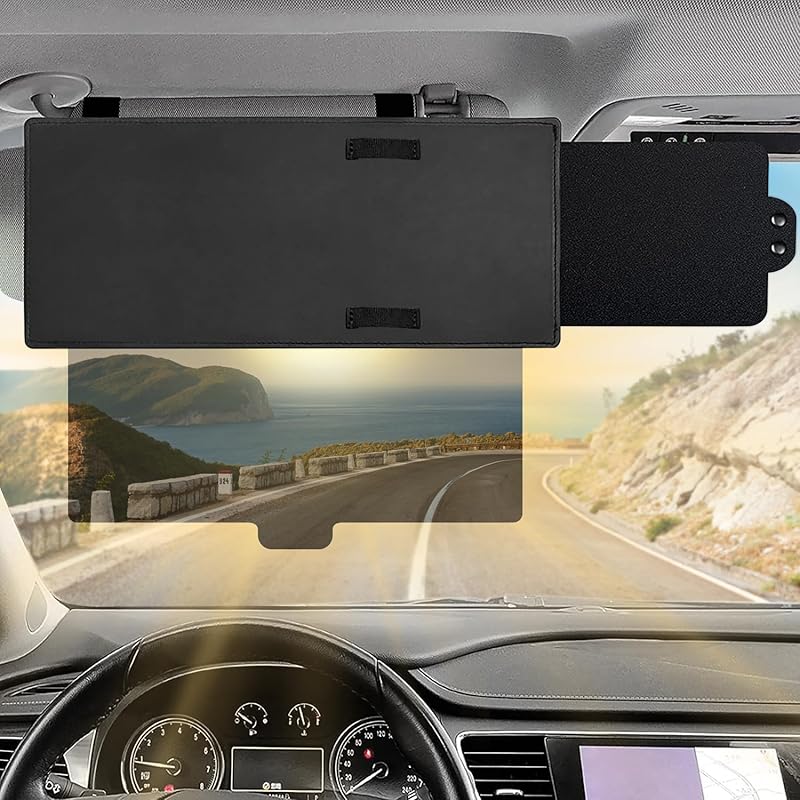 Polarized Car Sun Visor Extension With PC Lens And Side Sunshade, Anti-Glare Windshield Visor - Universal For Most Cars (Black)