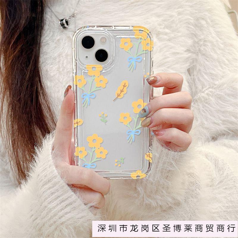 Yellow Flower Apple 15 Mobile Phone Case Iphone14promax Transparent Soft Rubber 13/12/11 All-inclusive Anti-drop