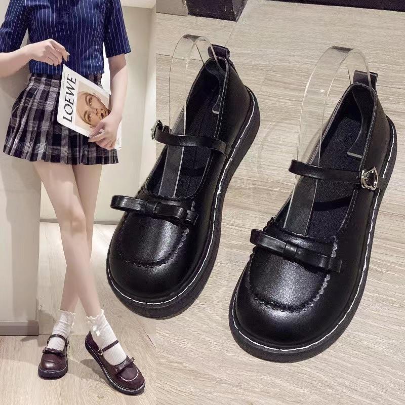 Women S Korean Style Round Toe Flat Leather Shoes For Jk Lolita Daily Wear