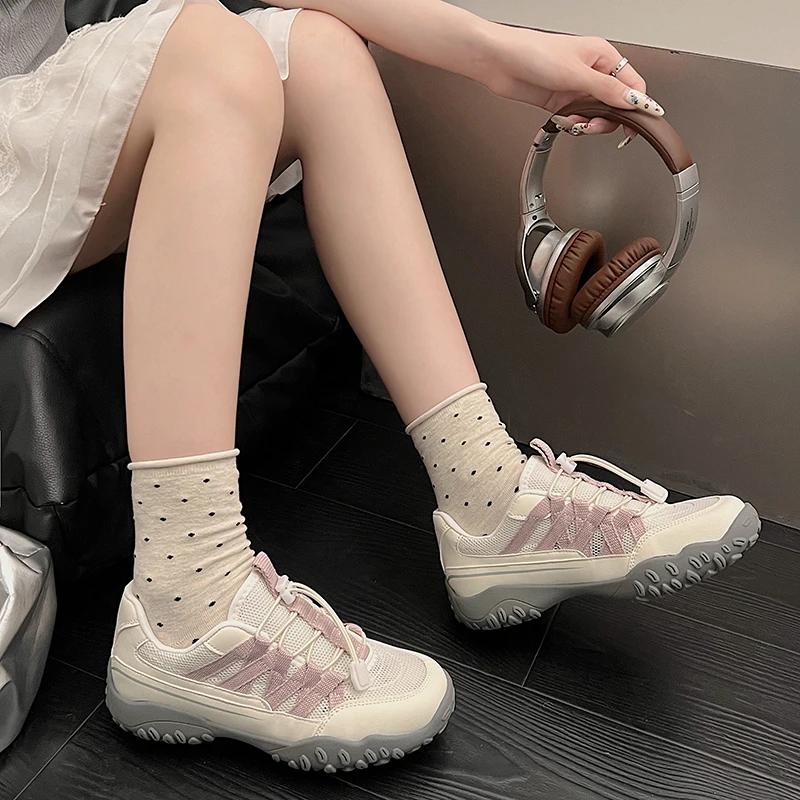 2024 New Breathable Mesh Drawstring Shoes Sports Shoes Mixed Color Versatile Casual Training Shoes Round Toe Thick-soled