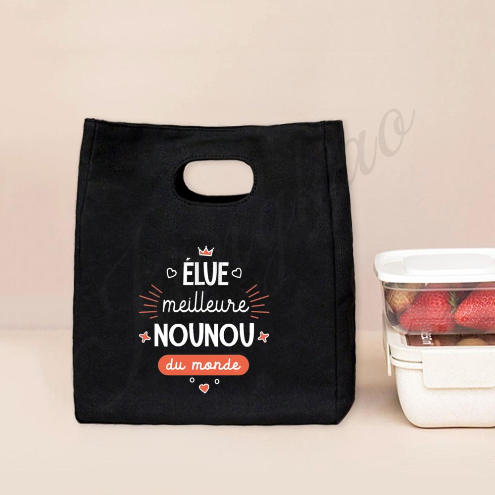 Beste Nanny der Welt Aufdruck Lunchtasche Tragbar Isoliert Canvas Kühltasche Bento Tasche Thermisch Lebensmittelaufbewahrungstaschen Geschenk für Nounou