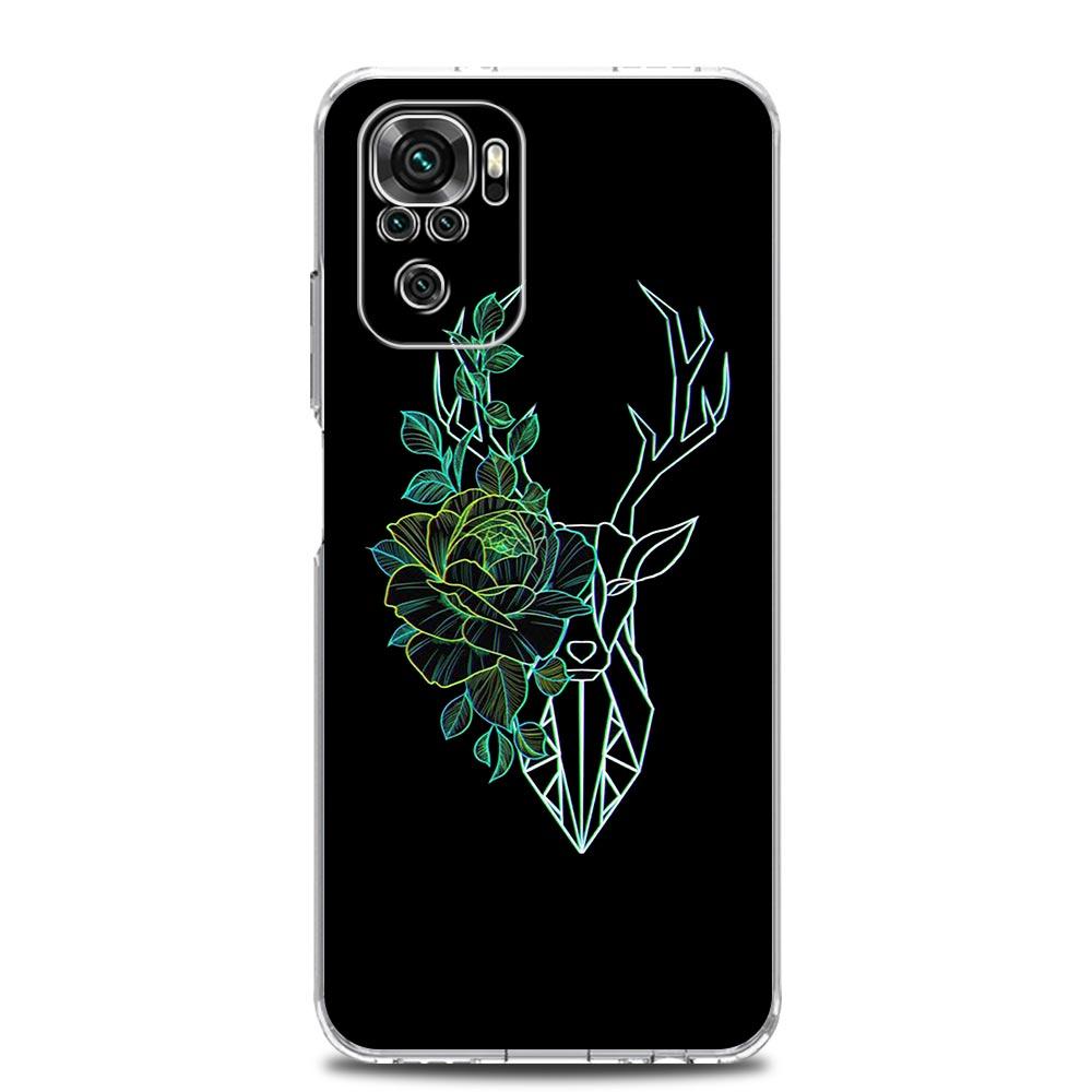 Clear Soft Phone Case For Xiaomi Redmi Note 12 11 9S 9 8 10 Pro+ 7 8T 9C 9A 8A K40 Gaming Cover Dragon Flower Grass Line Art