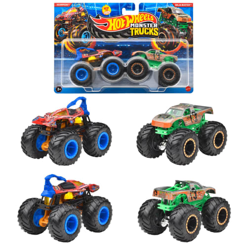 Hot Wheels Monster Truck 1:64 2-Pack Assorted Vehicle Toys, Mini Cars, Set of 8 (2 Cars Per Pack), Boxed, Ages 3+, Multi-Purpose, 986R-FYJ64