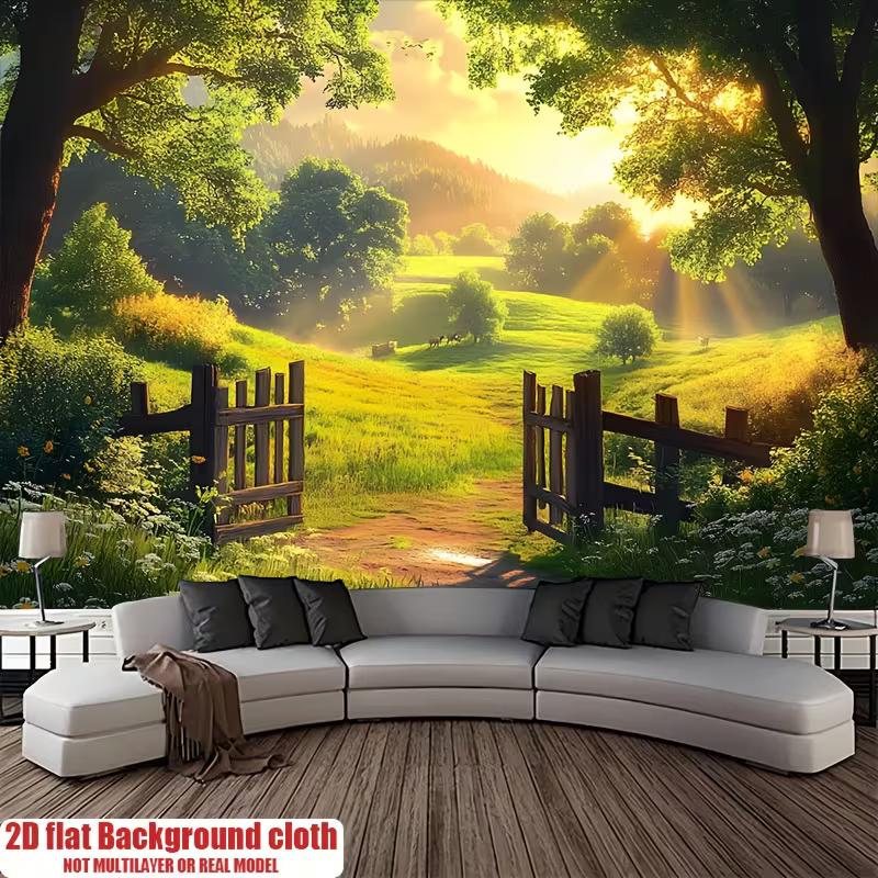 2D Sonnenaufgang Landschaft Fotografie Hintergrund Grünes Scheunentor Natur Hintergrund