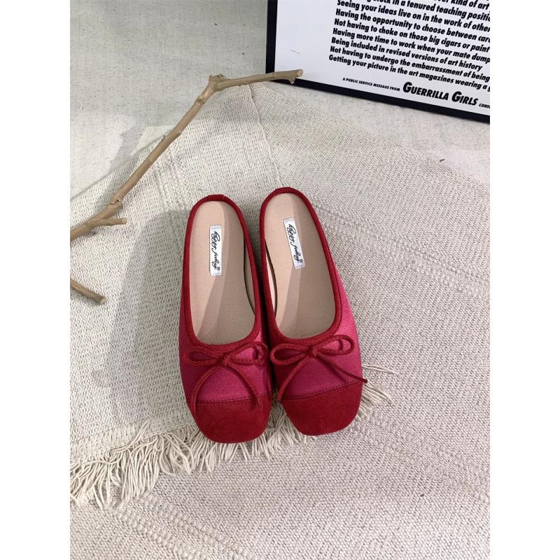 Spring 2025 new French evening wind single shoes light mouth bow soft flat bottom one pedal versatile ladyshoes women's shoes