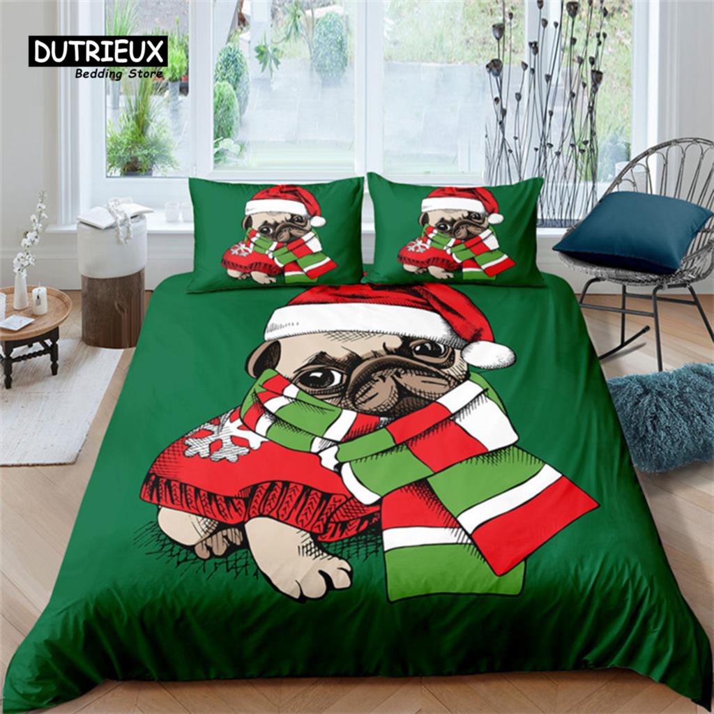 Cartoon Santa Claus Bedding Set King Queen Size Microfiber Christmas Dogs 3D Print Duvet Cover For Kids Pillowcases Home Textile