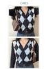 2024 Autumn Women's American Retro V-neck Diamond Pattern Cropped Knit Cardigan