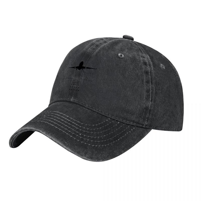 Black Washed Cotton Baseball Cap with Minimalist Bird Silhouette Design for Outdoor and Casual Wear