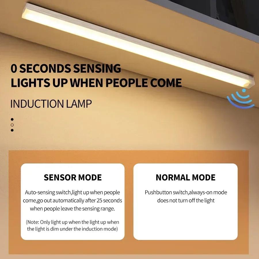 LED Motion Sensor Light Wireless Rechargeable Strip Night Light Magnetic Mount Smart Closet Cabinet Lighting