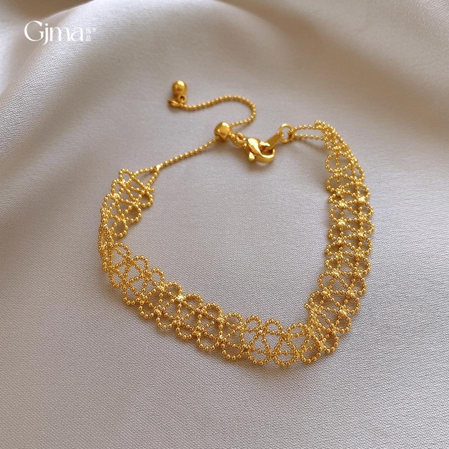 Bracciale in pizzo traforato placcato oro 18k vero Bracciale europeo e americano Gioielli semplici donna