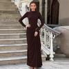 European Style Autumn Solid Color Long Sleeve Dress with Decorative Buckle