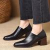 2025 Fashion  Genuine Med Chunky Heels Pumps for Women Square Toe Med Heels Deep Mouth Pumps Female Work Shoes