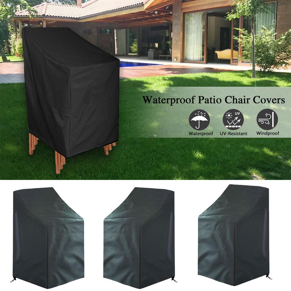 210D Oxford Cloth Black Waterproof Chair Cover, Patio Footstool Seat Cover, Large Outdoor Patio Chair Cover