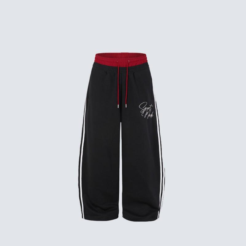American Style Color Block Sweatpants Embroidered Loose Fit Taperable Casual Pants Fitness Dance