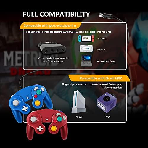 Controle FIOTOK GameCube, Controle Clássico com Fio para Wii Nintendo Gamecube (Vermelho azul)