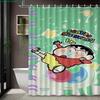 Crayon Shin-Chan Graffiti Style Jumping Cartoon 2D Print Waterproof Shower Curtain, Macaron Green With Star & Color Splash Bathr