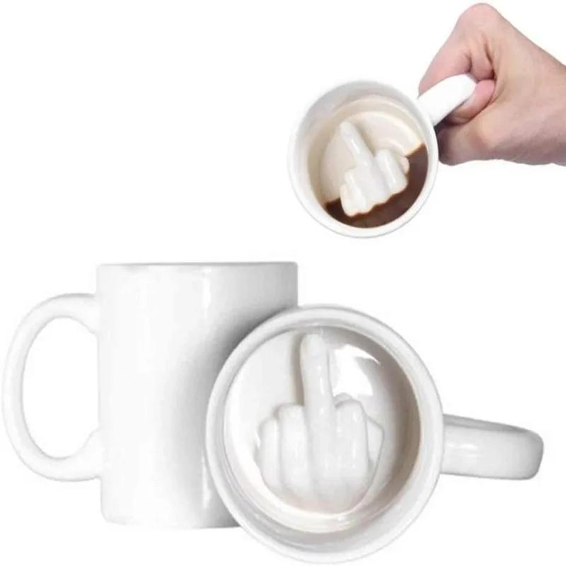 Middle Finger Cup Ceramic Mug Personalized Middle White Funny Coffee Milk Water Tea Cup with Handle for Party April Fool's Day