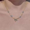 Flower Bow Necklace Pendant Shiny Pendant Chain Delicate Bowknot Rhinestone Necklace  Holiday