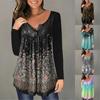 Blusa feminina casual com estampa floral e manga comprida, outono 2022