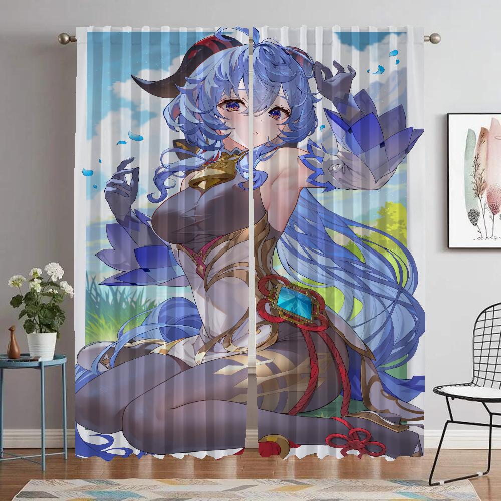 Genshin Impact Curtains for Living Room Curtain Home Interior Curtains 2 Pieces Shades Halloween Decoration Partition Kitchen