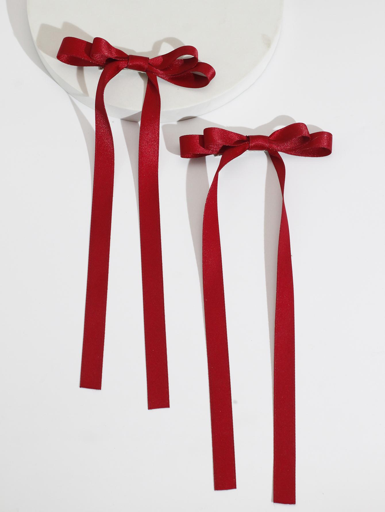 

Lystrfac 2Pcs/Set Women Velvet Hairpin Bow Long Ribbon Hair Clip Fashion Vintage Barrettes Duckbill Clip Hair Accessories