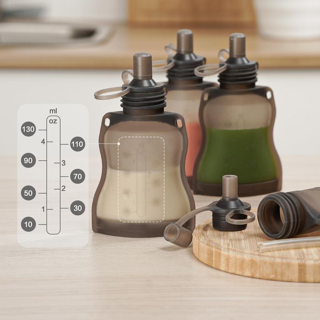 haakaa Reusable Baby Food Pouches, Refillable Drink Pouches, Yogurt Pouches, Juice Pouches, Squeeze Pouches for Kids, Freeze-Safe Baby Food Storage