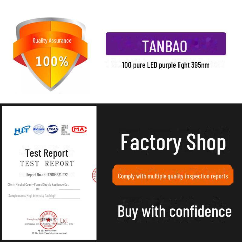 Tanbao 100 LED UV Flashlight - Purple Light for UV Detection, Anti-Counterfeit, Scorpion Finding, and Disinfection.