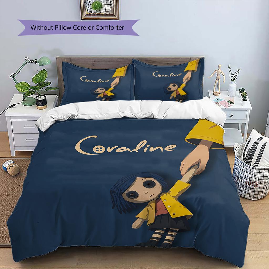 Coraline2 Pattern Bedding Quilt Set Home Decoration Gift (1 * Duvet Cover + 2 * Pillowcase Without Core)