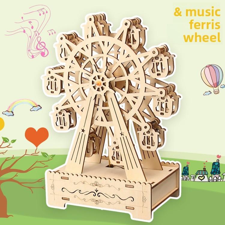 Wooden Diy Music Box With Rotating Ferris Wheel For Kids Creative Science Play