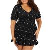 Womens/Ladies V Neck Plus Puff Sleeve Mini Dress