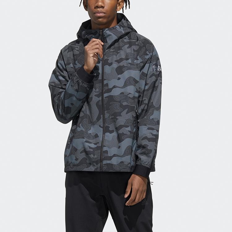 Adidas Camouflage Print Sports Jacket Men Jackets Black FM9371