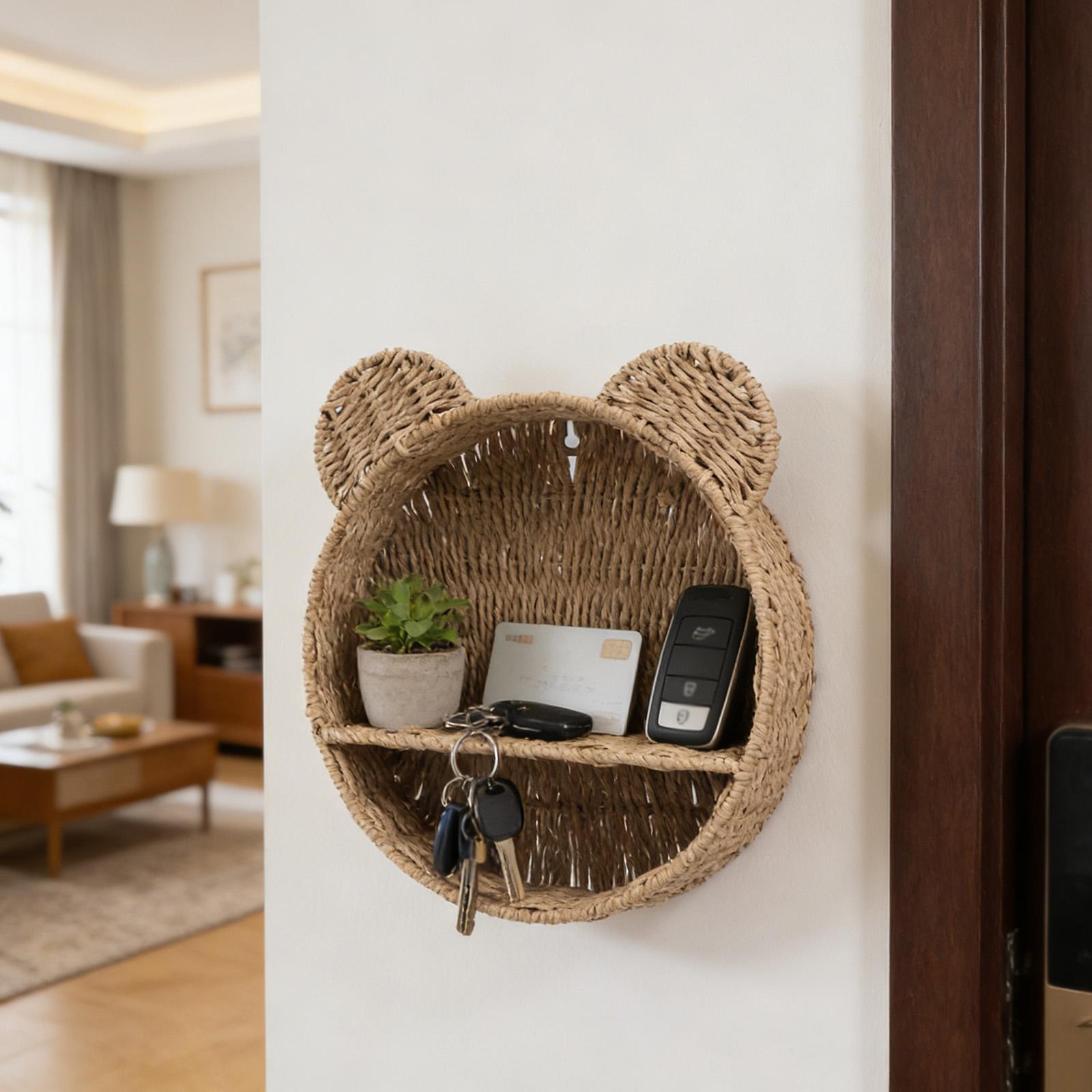 Ear Rattan Woven Storage Rack Round Storage Basket One Size