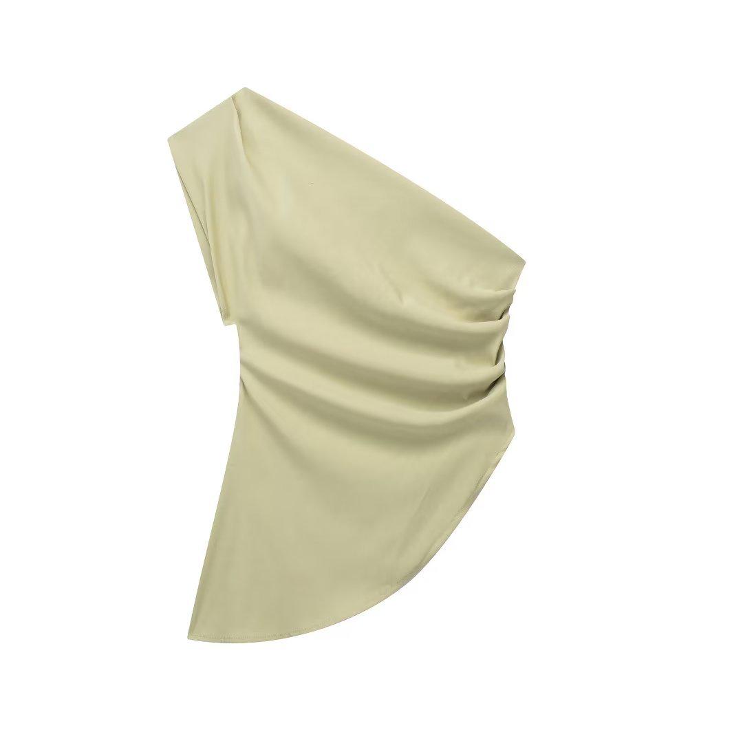 Asymmetrical One-Shoulder Pleated Bandeau Top - Summer 2024 European & American Style Women s Tank Small