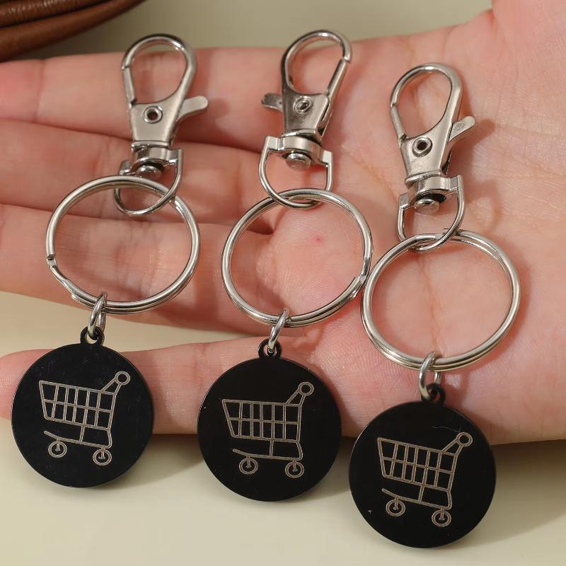 2/6Pcs Trolley Tokens Keychains Universal Small Metal Stainless Steel Portable Shopping Cart Tokens Key Ring Ornament Decoration