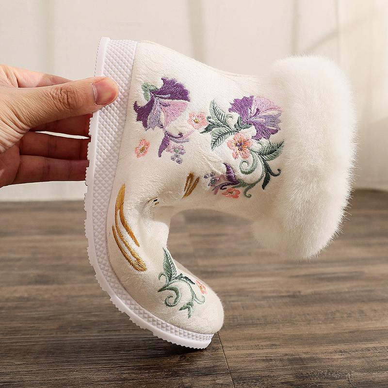 Women's Winter Boots Fashion Ethnic Style Embroidered Short Boots Women Warm Snow Shoes Female Antiquity Dance Flat Boots