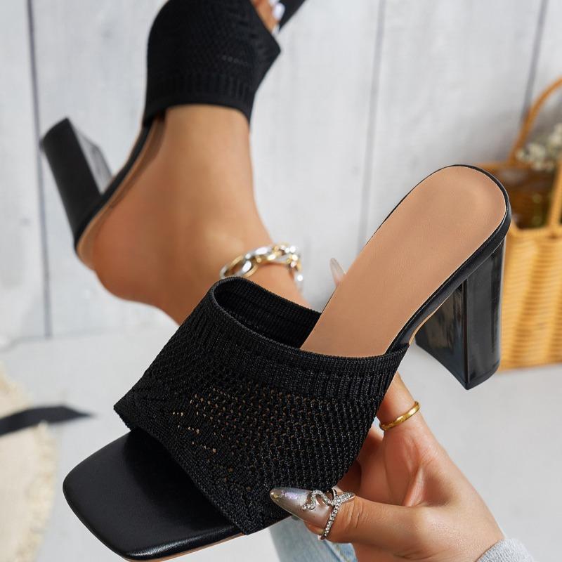 Women High-heeled Sandals Summer Breathable Canvas Sandal Fashion High Heel Slippers for Women Designer Thick High-heels Sandals
