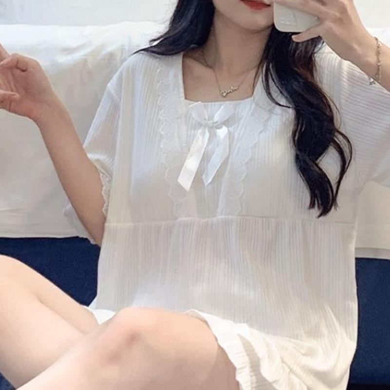 Cute Cartoon Animal Women Sleepwear with Chest Pads Short Sleeve Top Shorts Pajamas