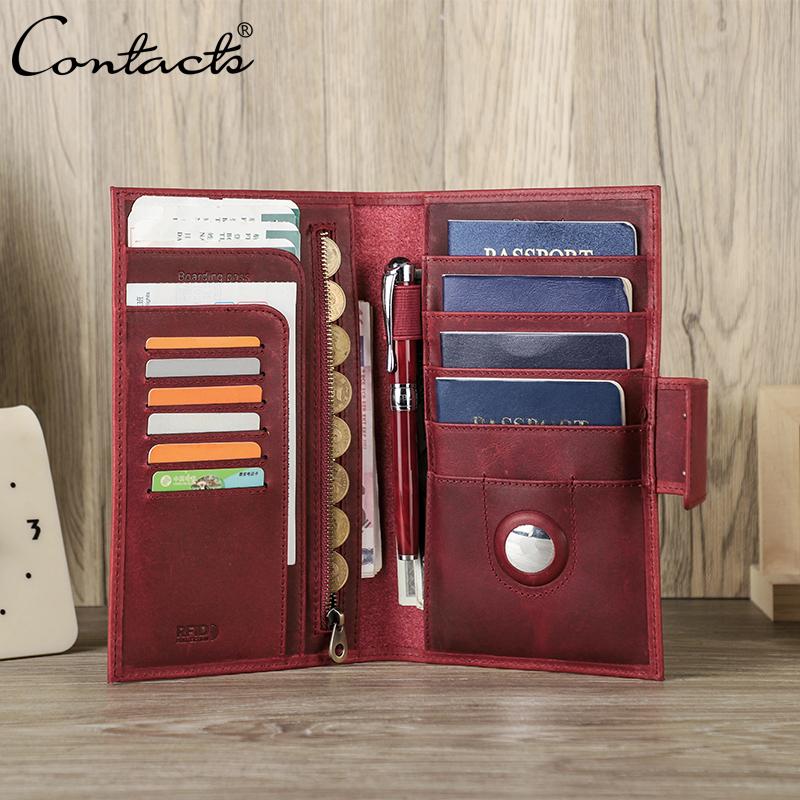 

Мужской кошелек-клатч CONTACT S из натуральной кожи, длинный кошелек с держателем для паспорта и отделением для кредитных карт, переносная сумка для карт, дорожные кошельки вино красного
