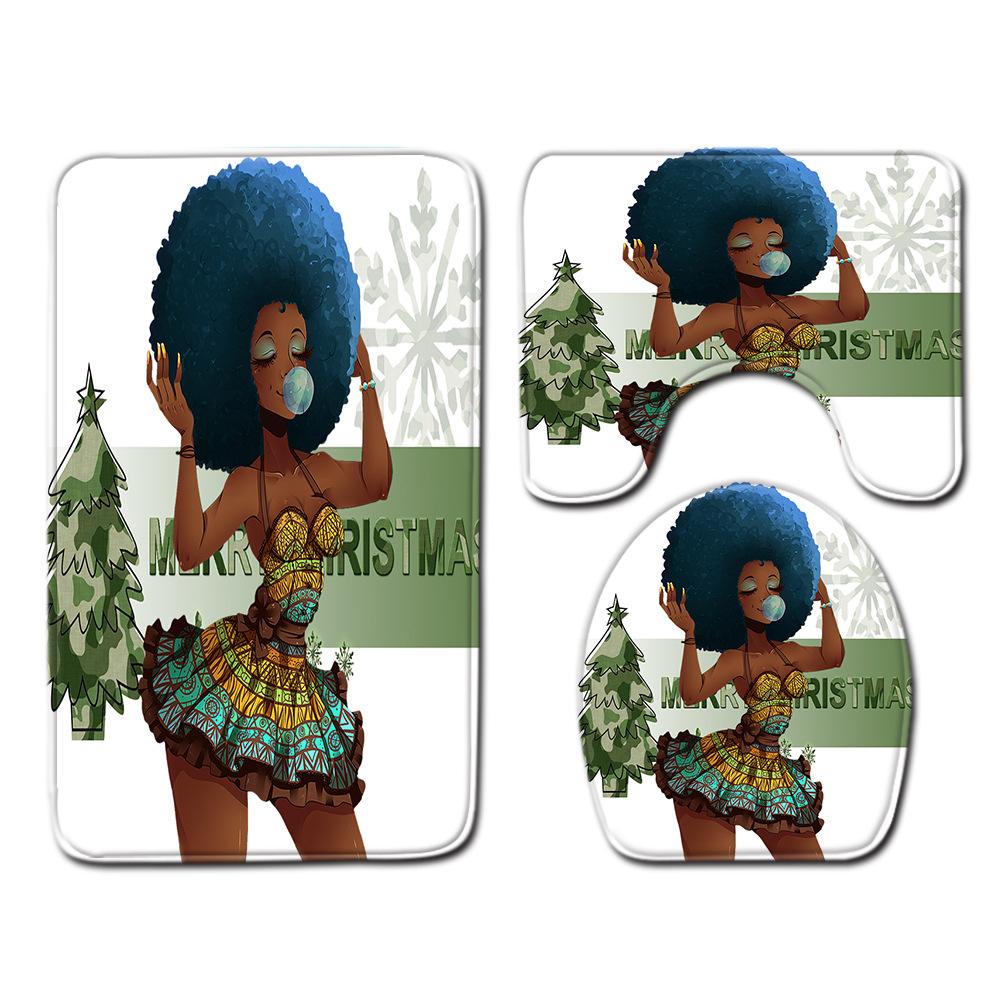 

Африканский женский коврик для пола в ванной комнате Набор из трех предметов Ковер для ванной комнаты Коврик для туалета Дверной коврик Коврик для ванной комнаты Нескользящий 45cmx75cm