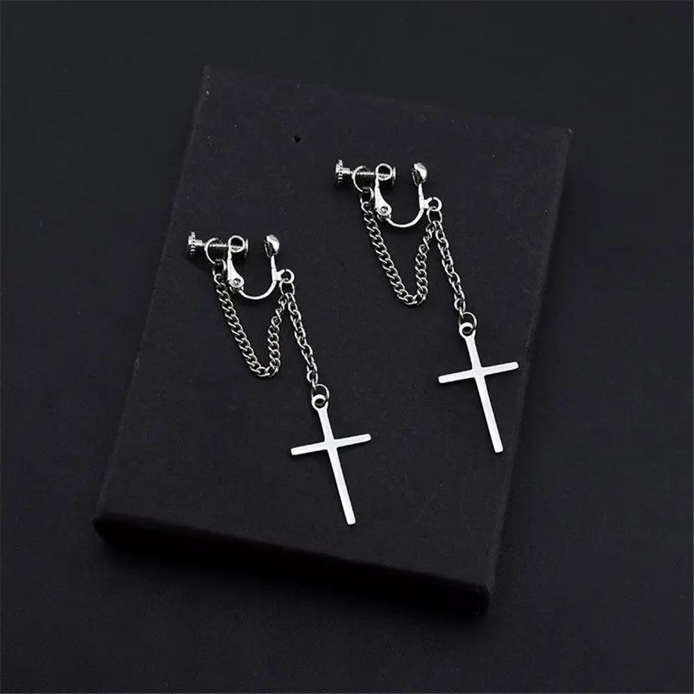 1/2 STK Herren Punk Kreuz Sterne Hängeohrringe Damen Gothic Edelstahl Kreuz Ohrstecker Ohrringe Piercing Huggies Anhänger Zirkon black