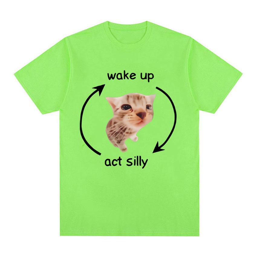 

Футболка с рисунком Wake Up Act Silly Meme, забавная футболка с короткими рукавами и принтом кота для мужчин и женщин, повседневные футболки большого размера из 100% хлопка