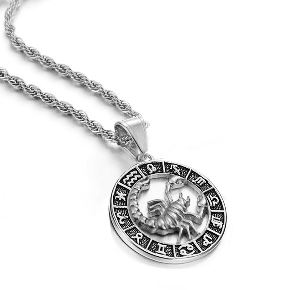 Segni Zodiacali Scorpione Bilancia 12 Costellazioni Ciondolo Colore Argento Catena a Corda in Acciaio Inossidabile Collana per Uomini Donne Gioielli 2025