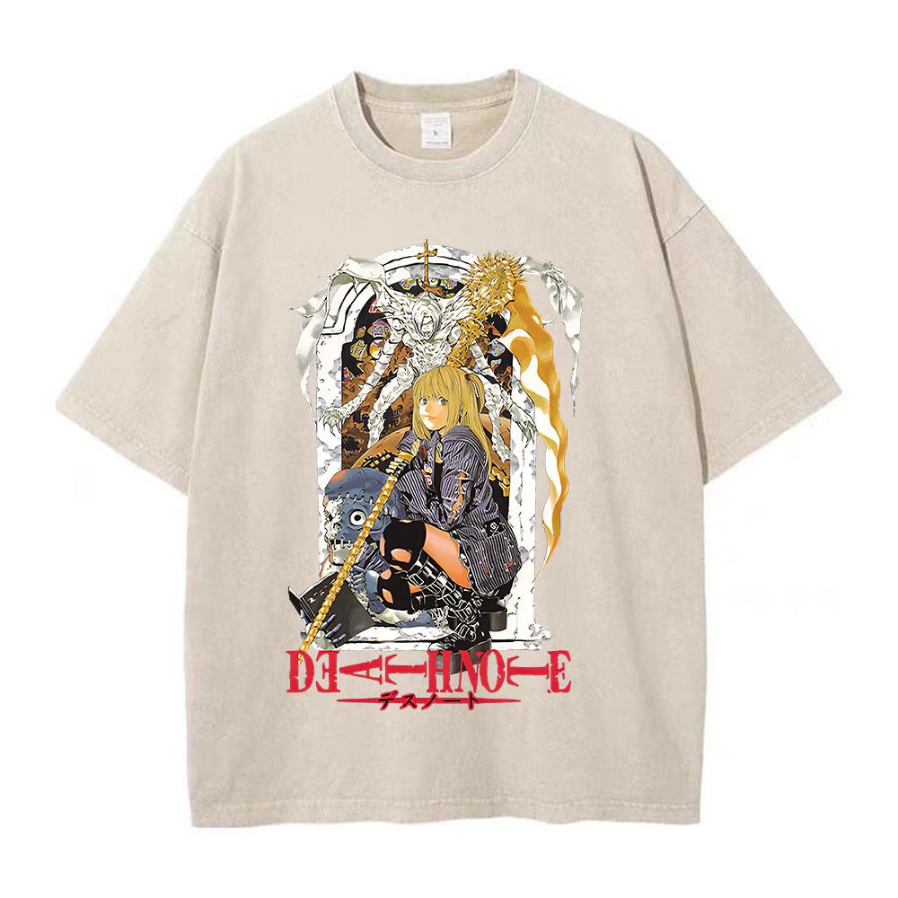 Retro Washed T-Shirts Punk Gothic Anime Death Note Print T-Shirts Harajuku Casual Cotton Vintage Short Sleeve Top