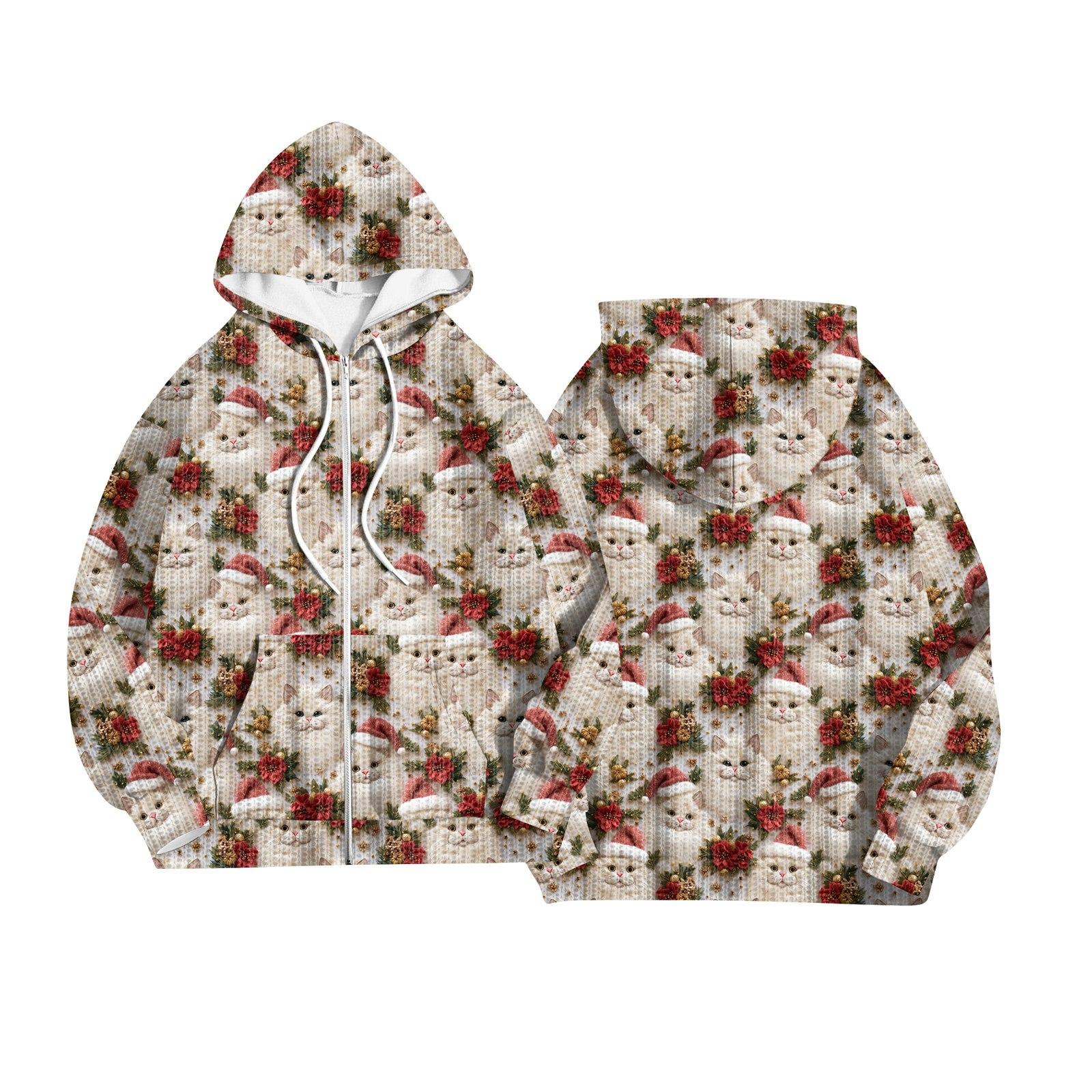 Women s Fashion Jacket Casual Printed Long-sleeved Hooded Cardigan Sweatshirts L