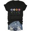 T-shirt Décontracté Manches Courtes Col en V Grande Taille Femme SHEIN LUNE avec Imprimé Fleur de Marguerite & Lettres, Haut Noir Frais & Simple Printemps Été