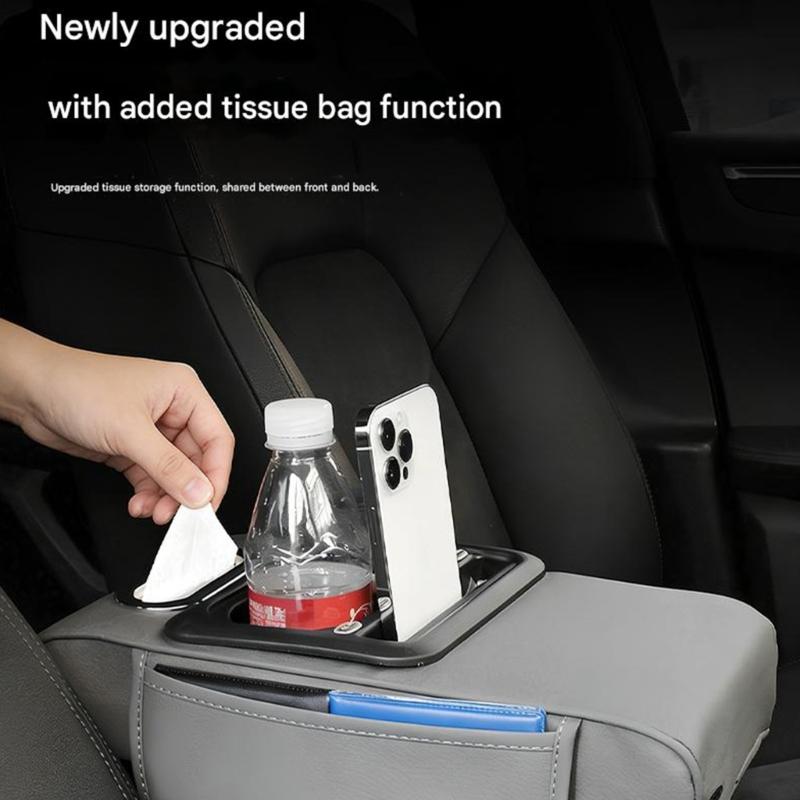 Multifunctional Auto Armrest Box Pad Leather Cushion with 2 Fast Charging USB Port And Storage Space