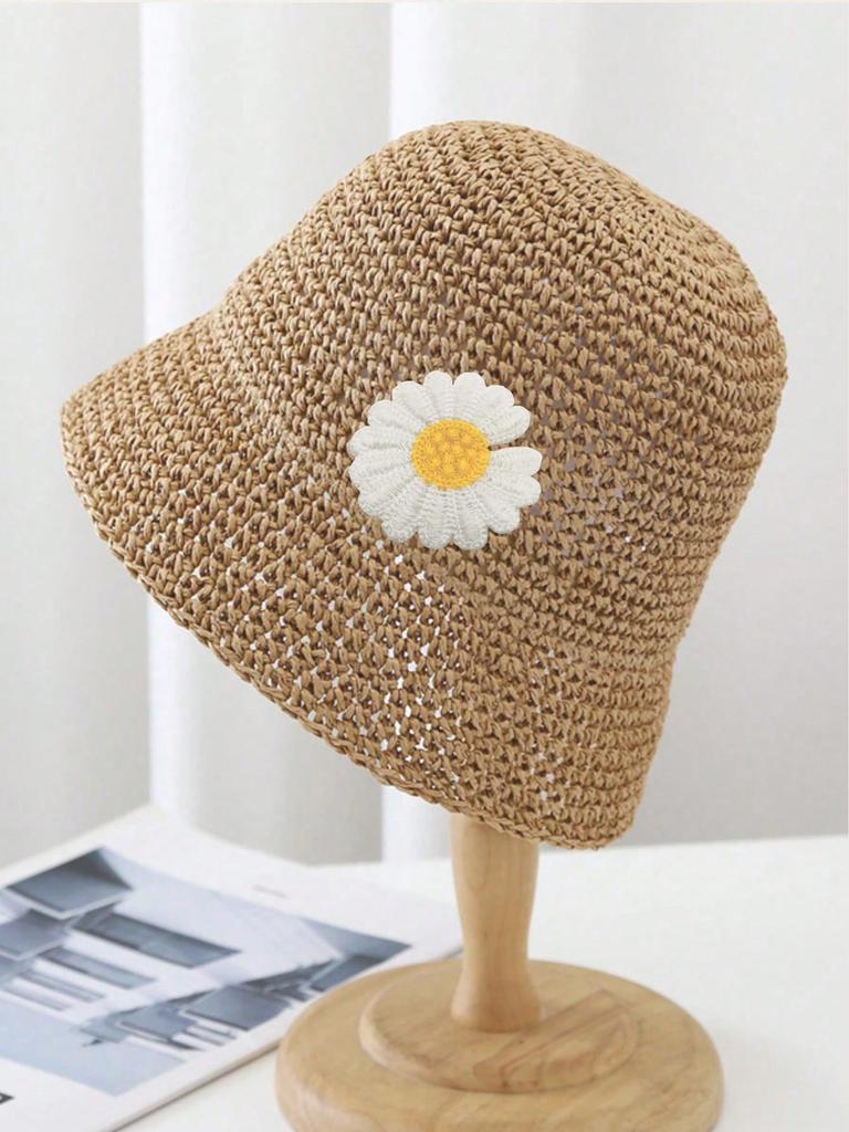 Summer UV Protection Holiday Beach Flower Design Straw Hat Women's Straw Crochet Bohemian Foldable Panama Sun Hat
