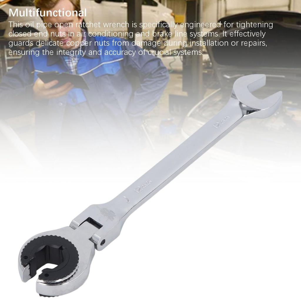 Flex Head Ratchet Combination Wrench 12mm Flare Nut Flex Gear Wrench Flexible Head Gear Wrench for Fuel, Brake, Air Conditioning Pipe Nuts 72 Teeth Op